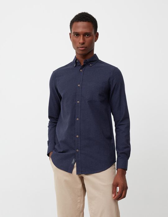 Flannel Shirt, Men, Dark Blue