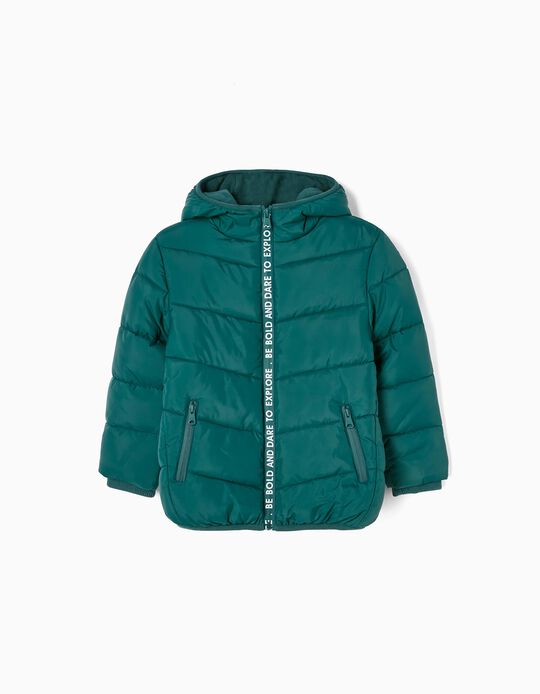 Hooded Puffer Jacket with Polar Lining for Boys 'Dare to Explore', Green