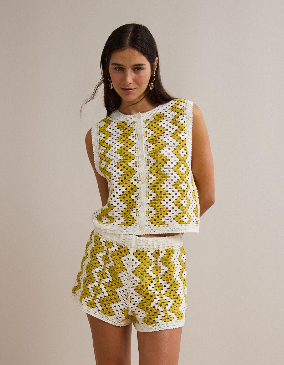 Casaco Crochet, Mulher, Amarelo 