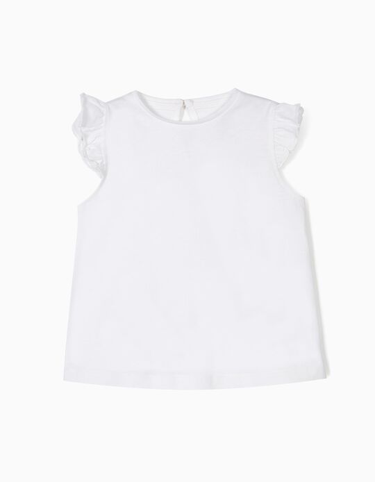 T-shirt para Beb&eacute; Menina com Folhos, Branco
