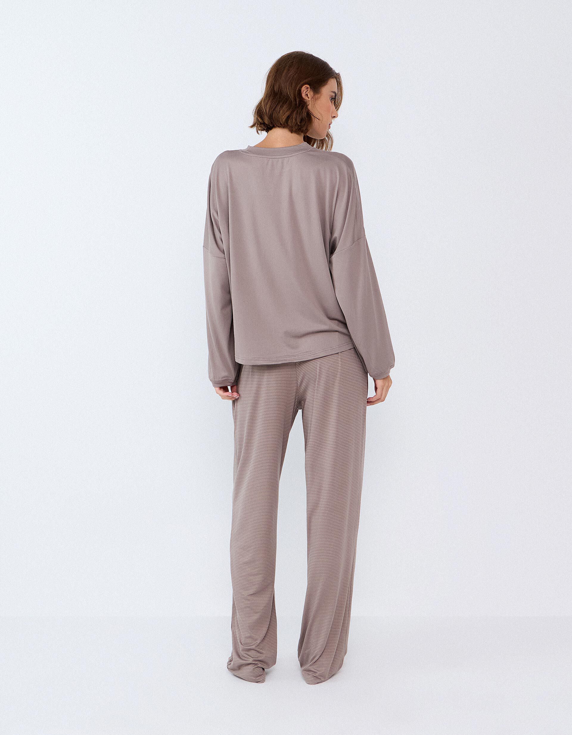 Comprar Online Pijama De Malha &Agrave;s Riscas, Mulher, Bege Escuro