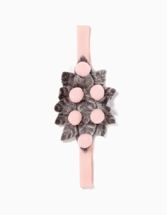 Bandolete El&aacute;stica para Menina com Pompons, Rosa e Cinza