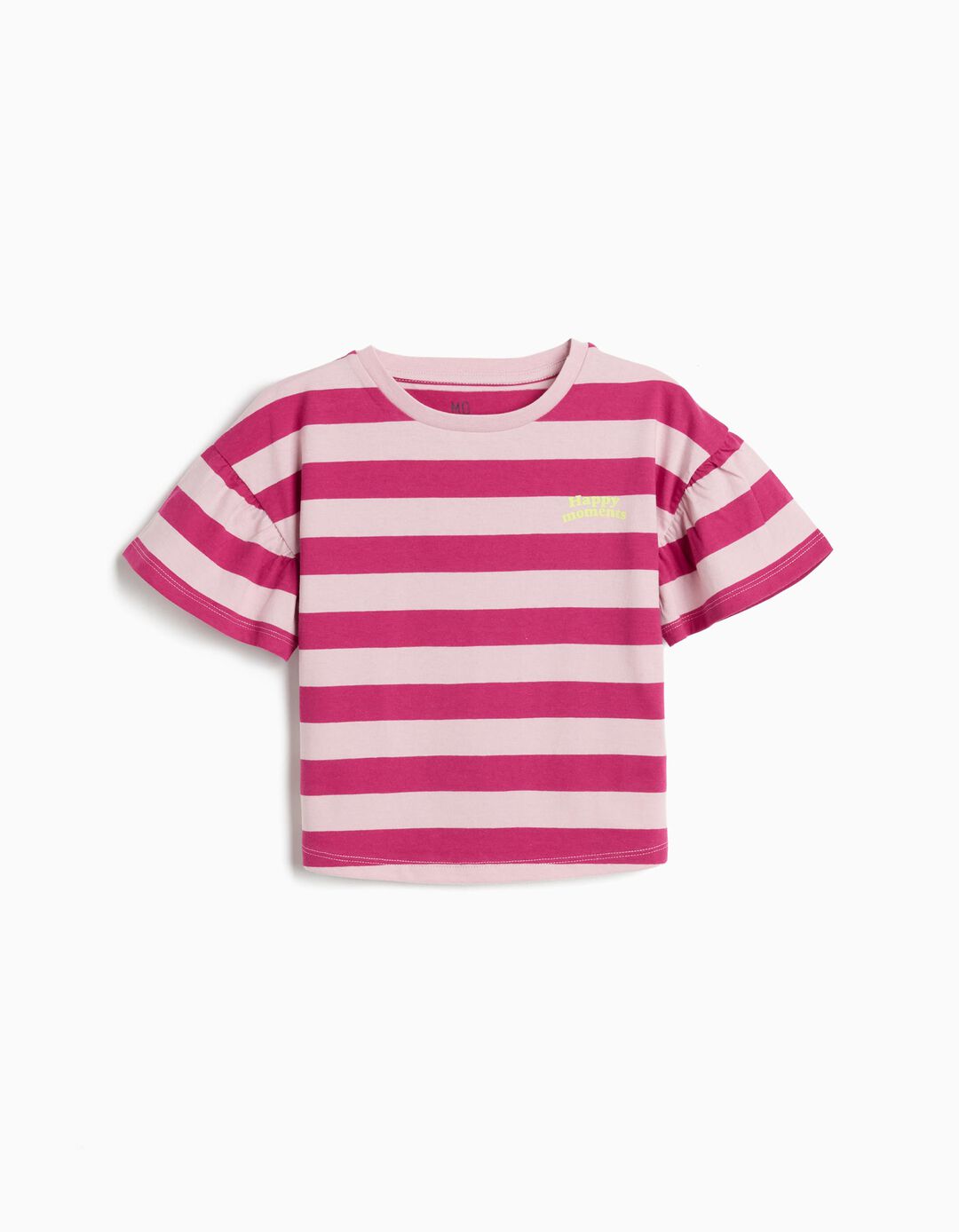 T-shirt Riscas, Menina, Rosa Escuro