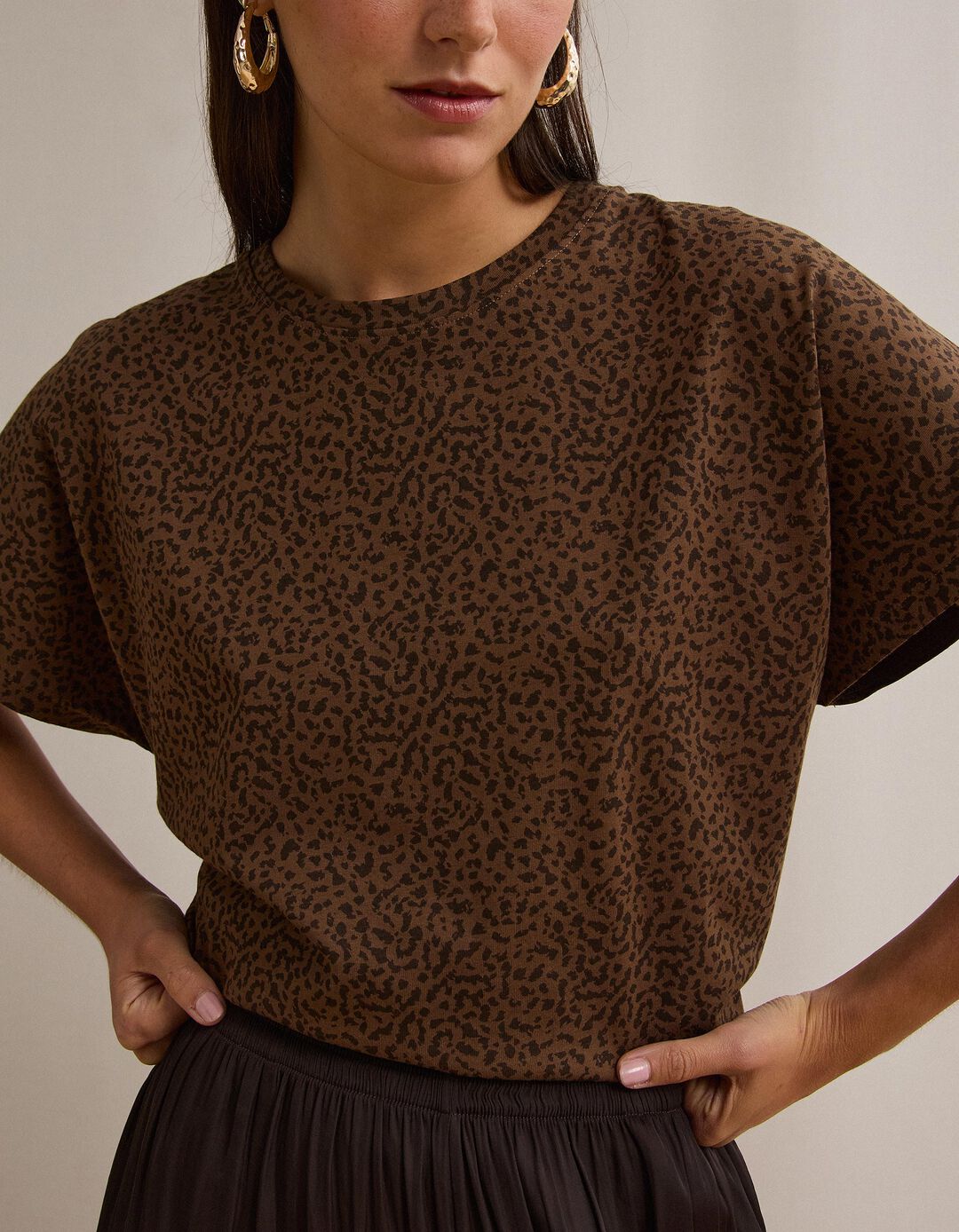 T-shirt Animal Print, Mulher, Castanho