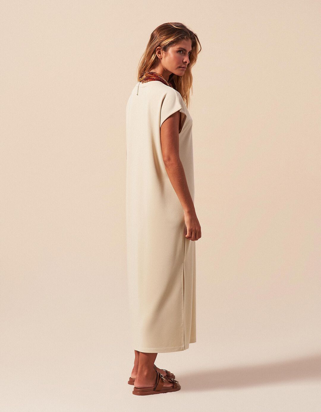 Vestido Midi, Mulher, Bege