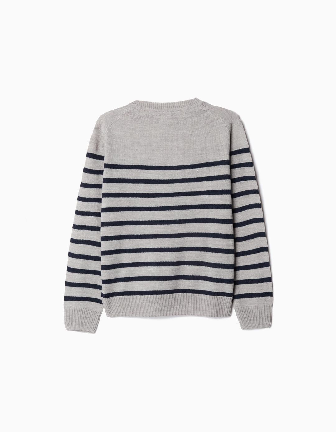 Camisola de Malha Riscas, Menino, Cinzento Claro