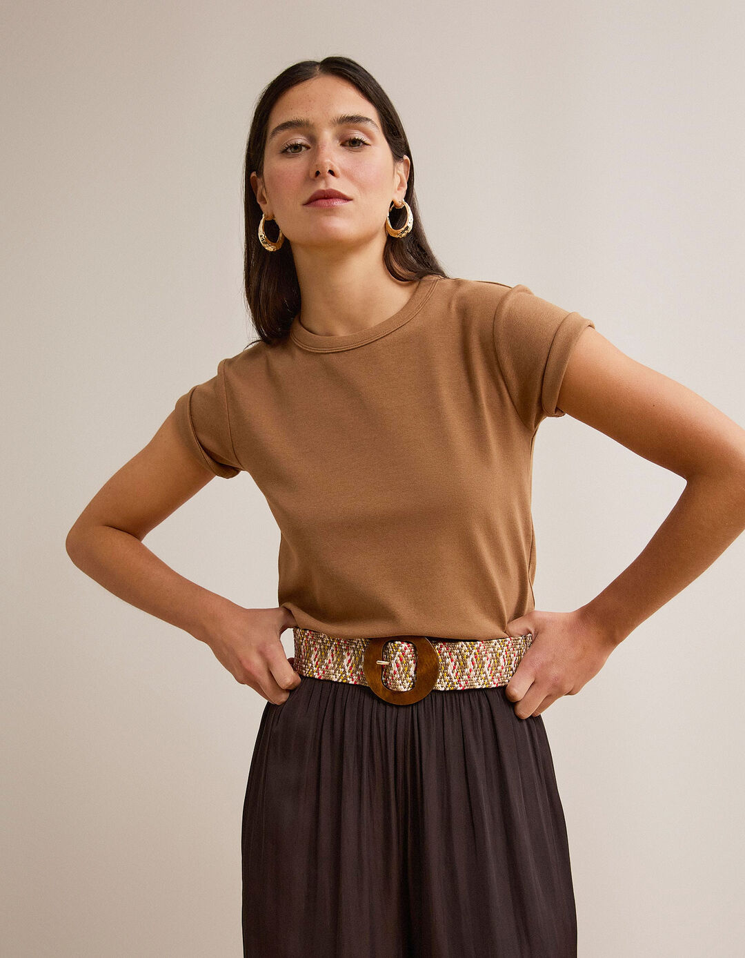 T-shirt Modal, Mulher, Castanho Claro