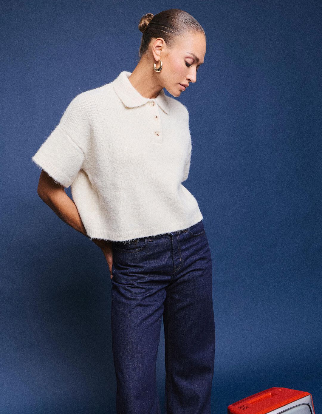 Camisola Com Gola Polo, Mulher, Bege