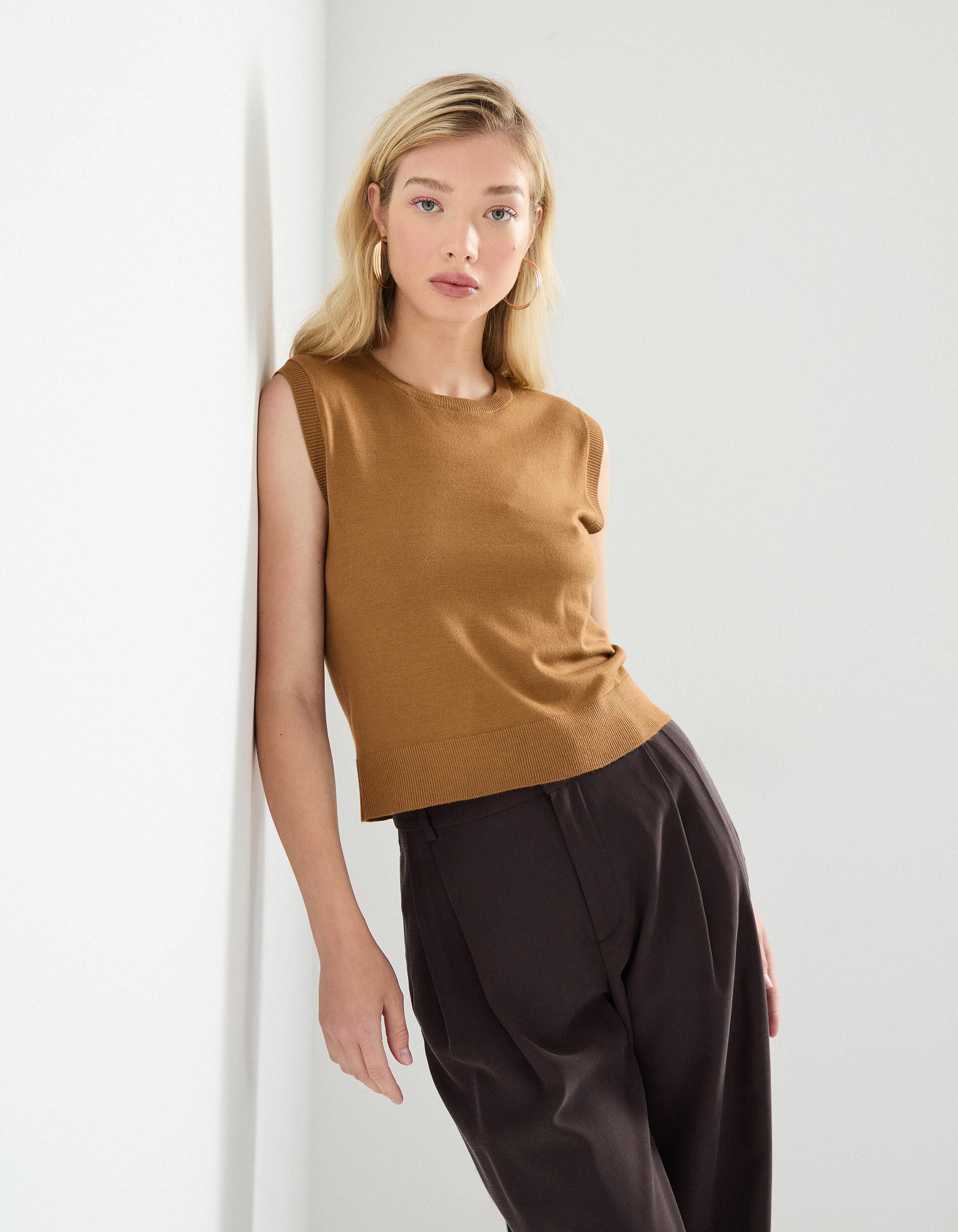 Comprar Online Colete de Malha, Mulher, Castanho Claro