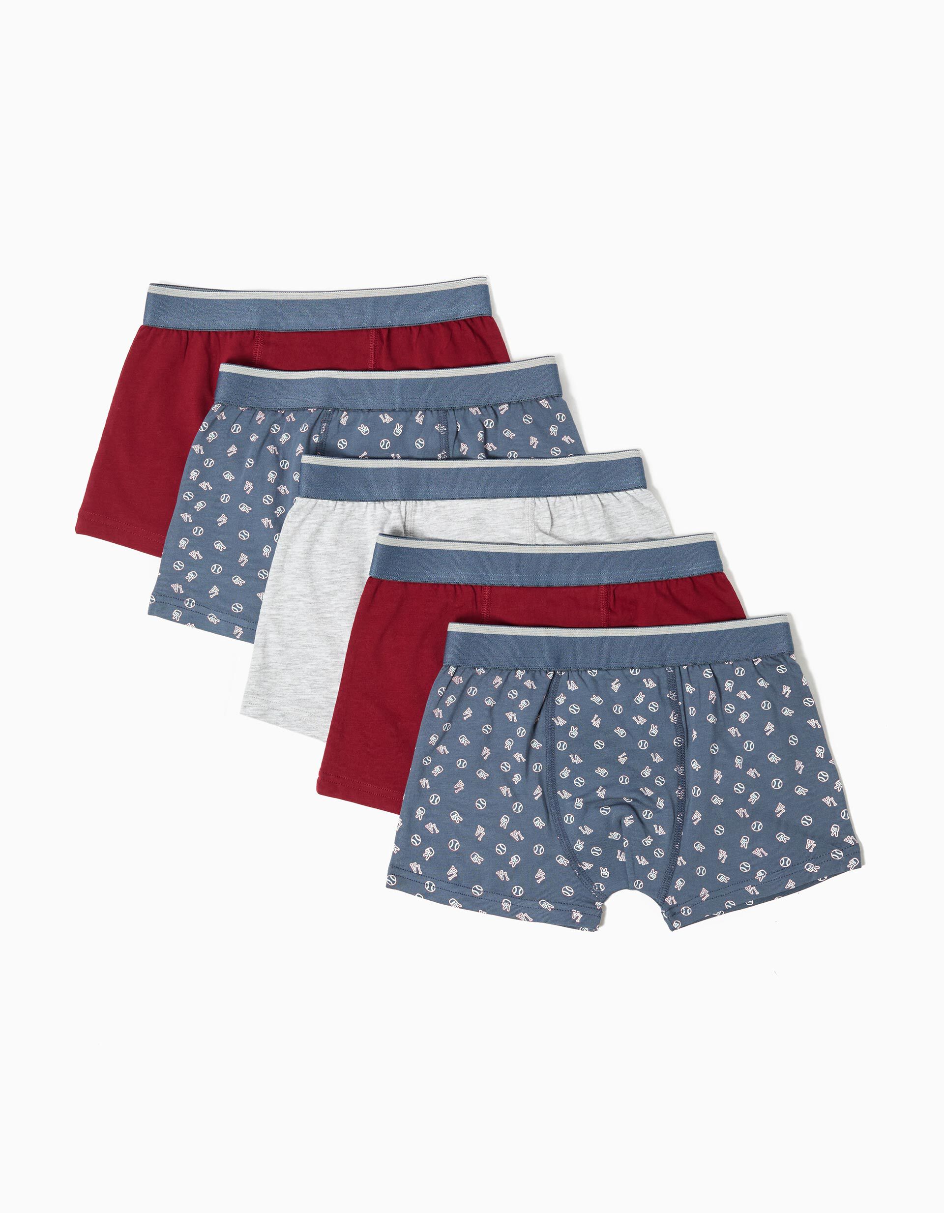 Comprar Online Pack 5 Boxers, Menino, Vermelho Escuro