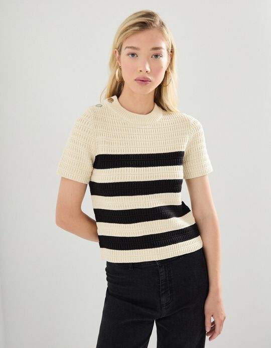 Comprar Online Camisola Riscas de Malha, Mulher, Cru 