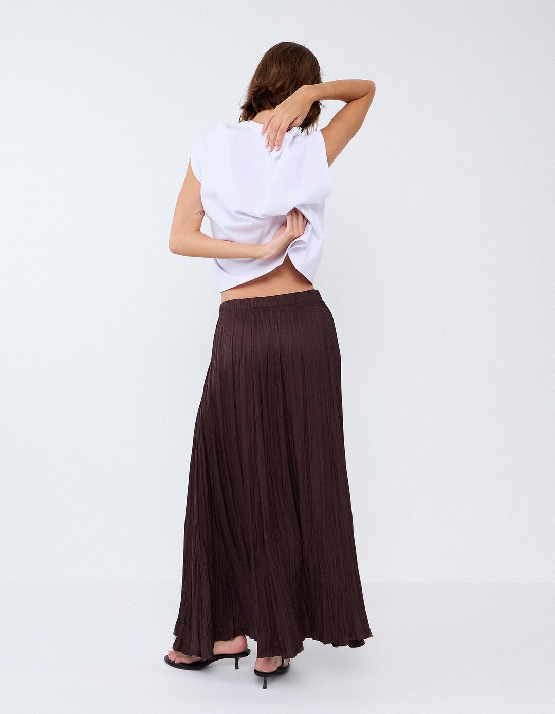 Saia Midi Fluida, Mulher, Castanho