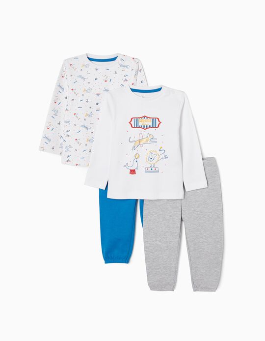 Pack 2 Pijamas de Algodão para Bebé Menino 'Circo', Branco/Azul