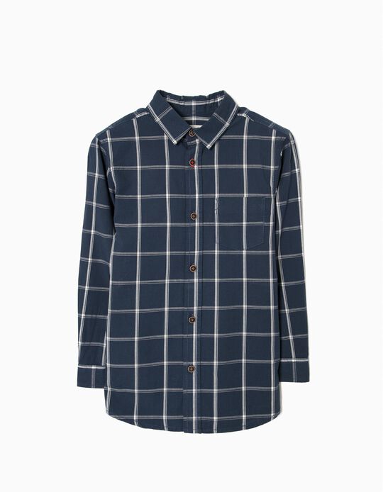 Camisa para Menino Quadrados, Azul Escuro