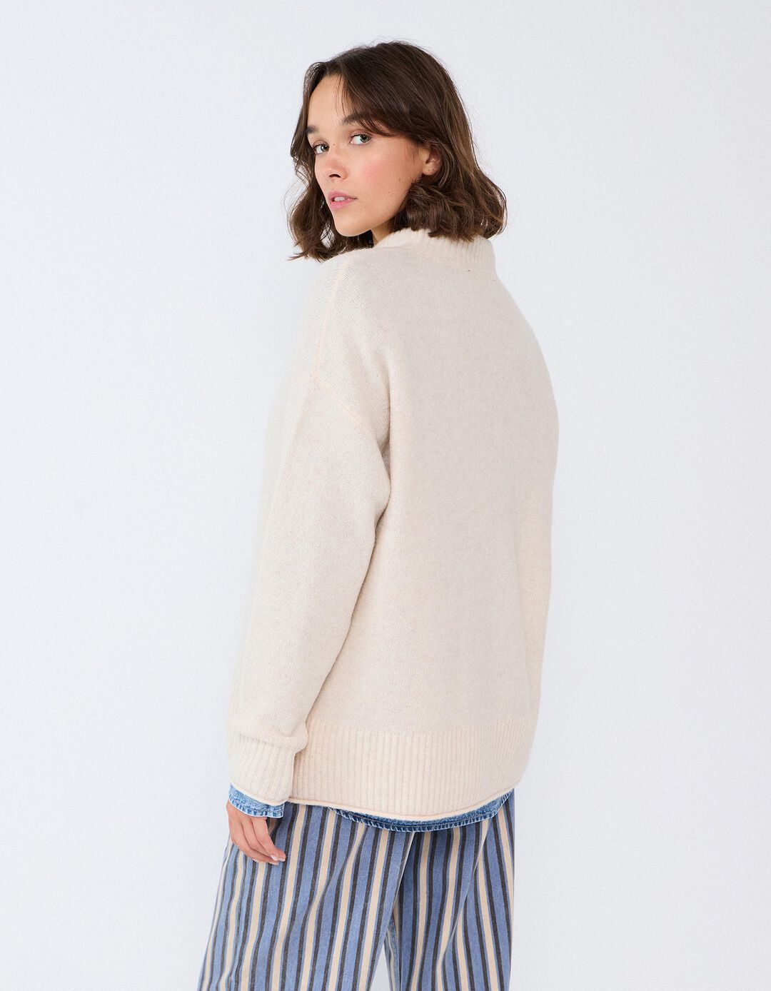 Camisola Em Mistura De L&atilde; E Alpaca, Mulher, Bege Claro