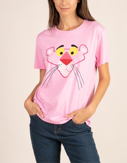 T-shirt lisa com estampado Pantera Cor-de-rosa