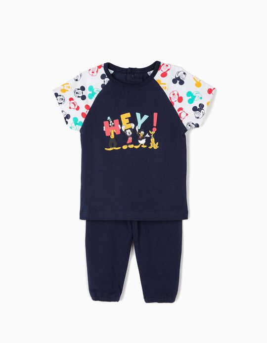 Pijama para Beb&eacute; Menino 'Hey! Disney' Manga Curta, Azul e Branco