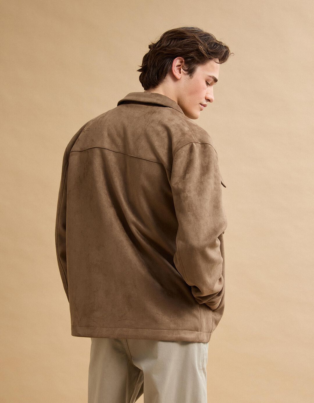 Sobrecamisa Efeito Camur&ccedil;a, Homem, Castanho