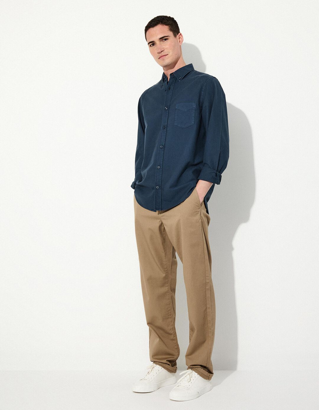 Regular Fit Twill Trousers, Men, Beige