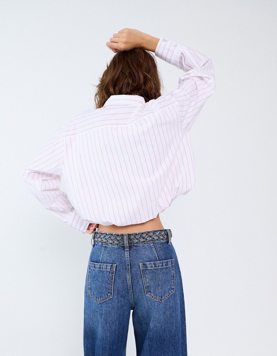 Camisa Curta &Agrave;s Riscas, Mulher, Rosa Claro