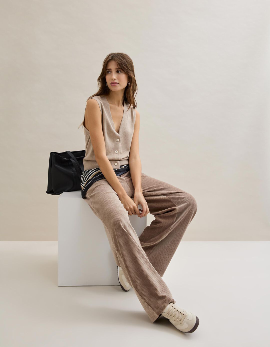 Colete com Caxemira, Mulher, Bege Claro