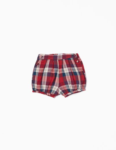 Plaid Cotton Shorts for Baby Girls, Red/Dark Blue