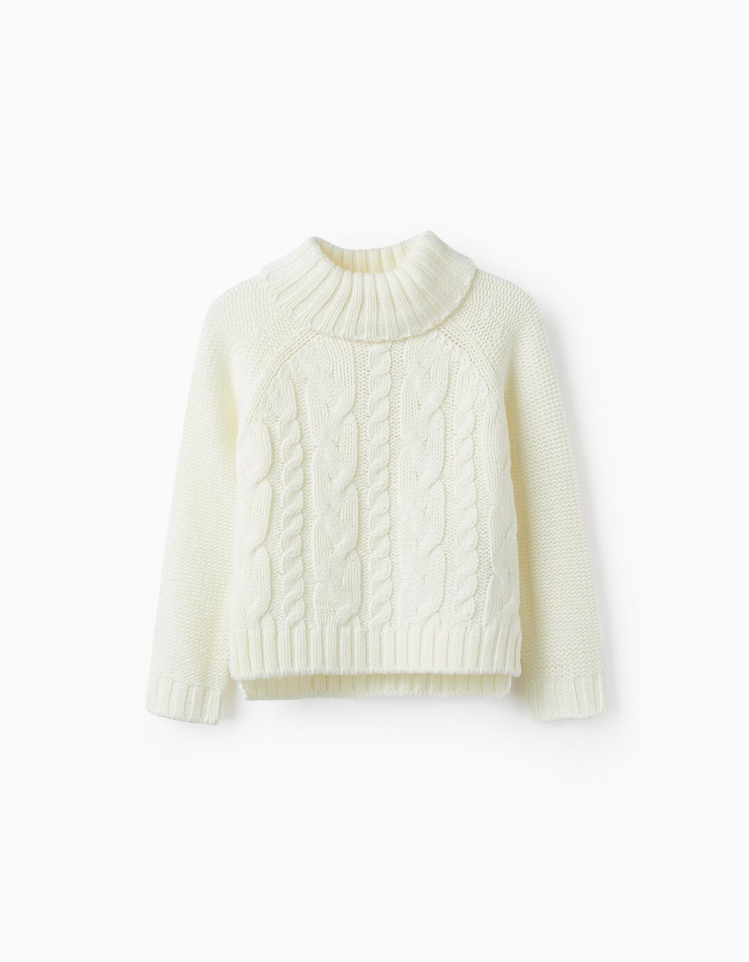High Neck Knitted Sweater for Girls, White