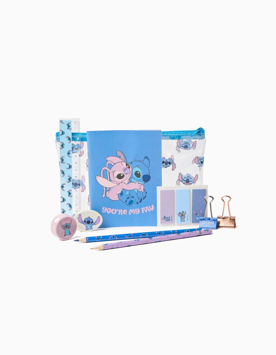 Conjunto de Papelaria 'Stitch' &copy;Disney, Menina, Azul 