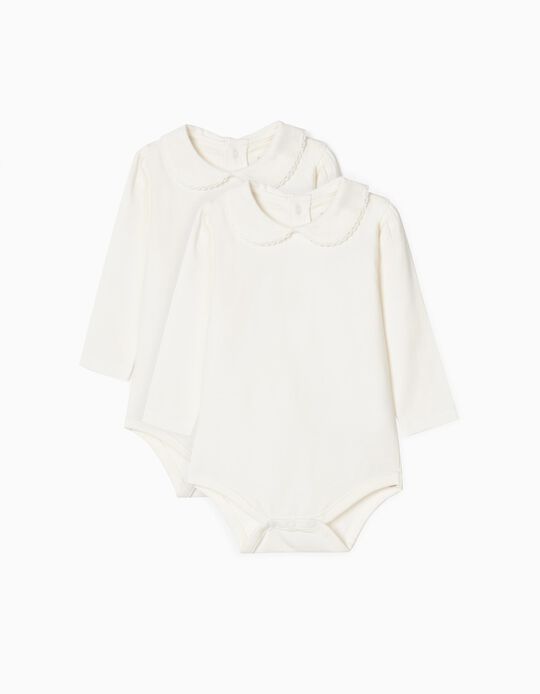 2 Plain Bodysuits for Newborn Baby Girls, White