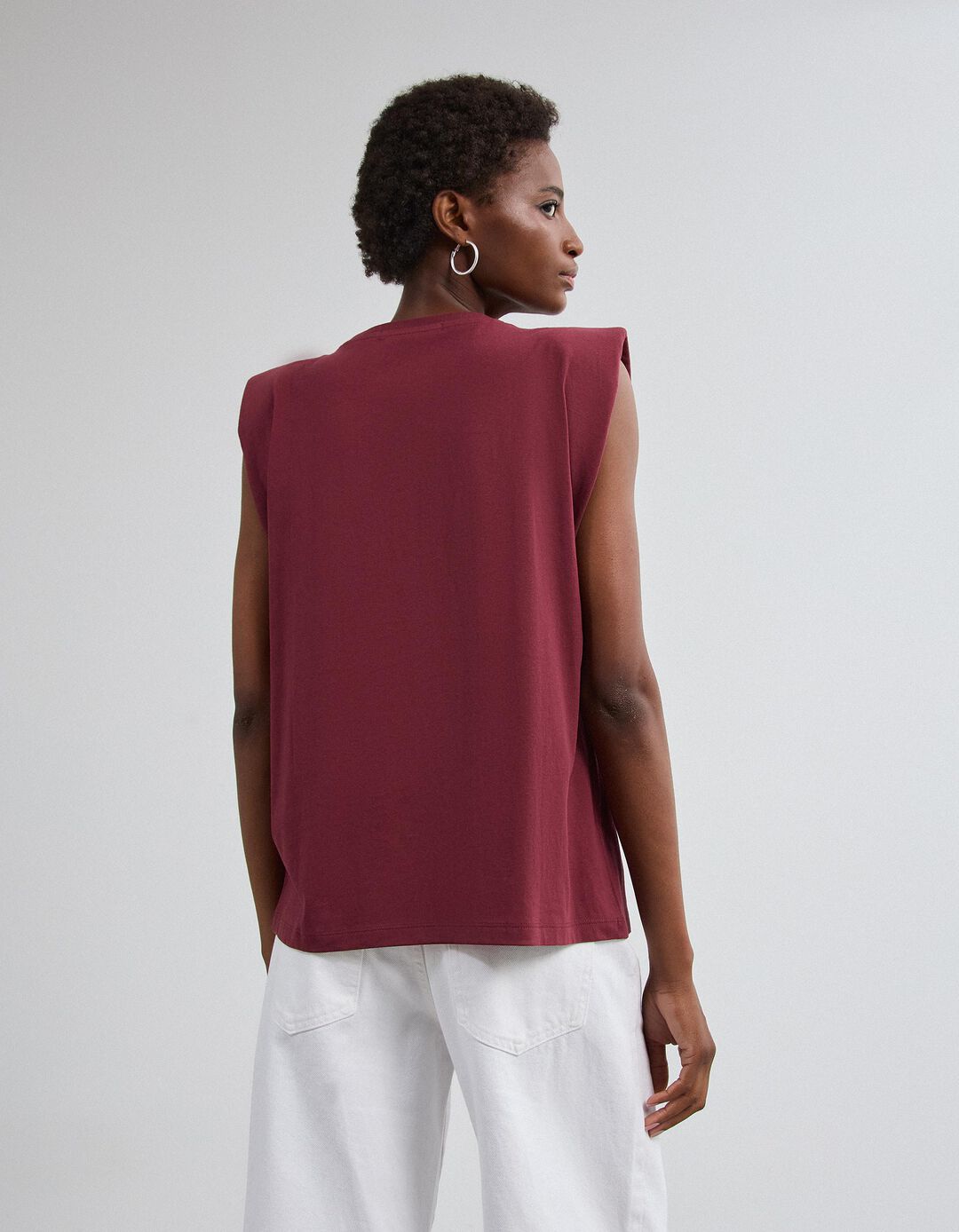 T-shirt Ombreiras Com Brilhos, Mulher, Vermelho Escuro 