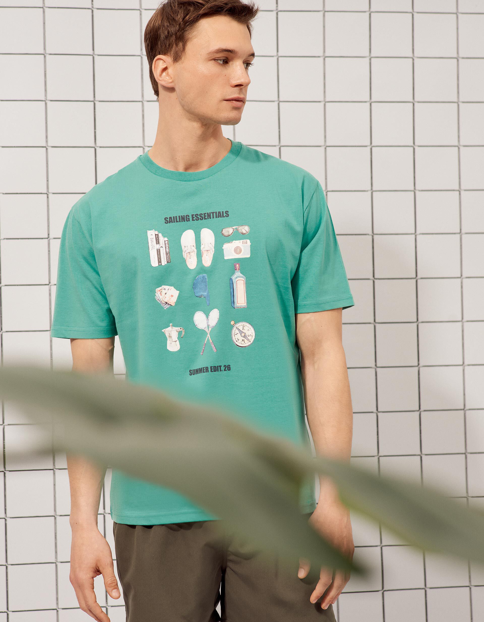 Comprar Online T-shirt Estampada, Homem, Verde Claro 