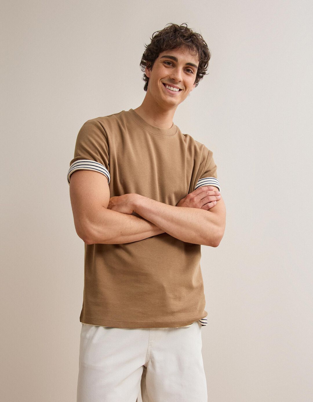 T-shirt Interlock, Homem, Bege