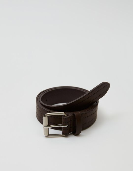 Synthetic Leather Belt, Men, Brown