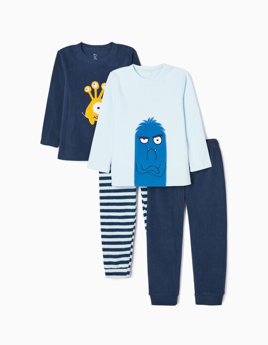 Pack 2 Pijamas Polares para Niño 'Monstruos Divertidos', Azul Claro/Azul Oscuro