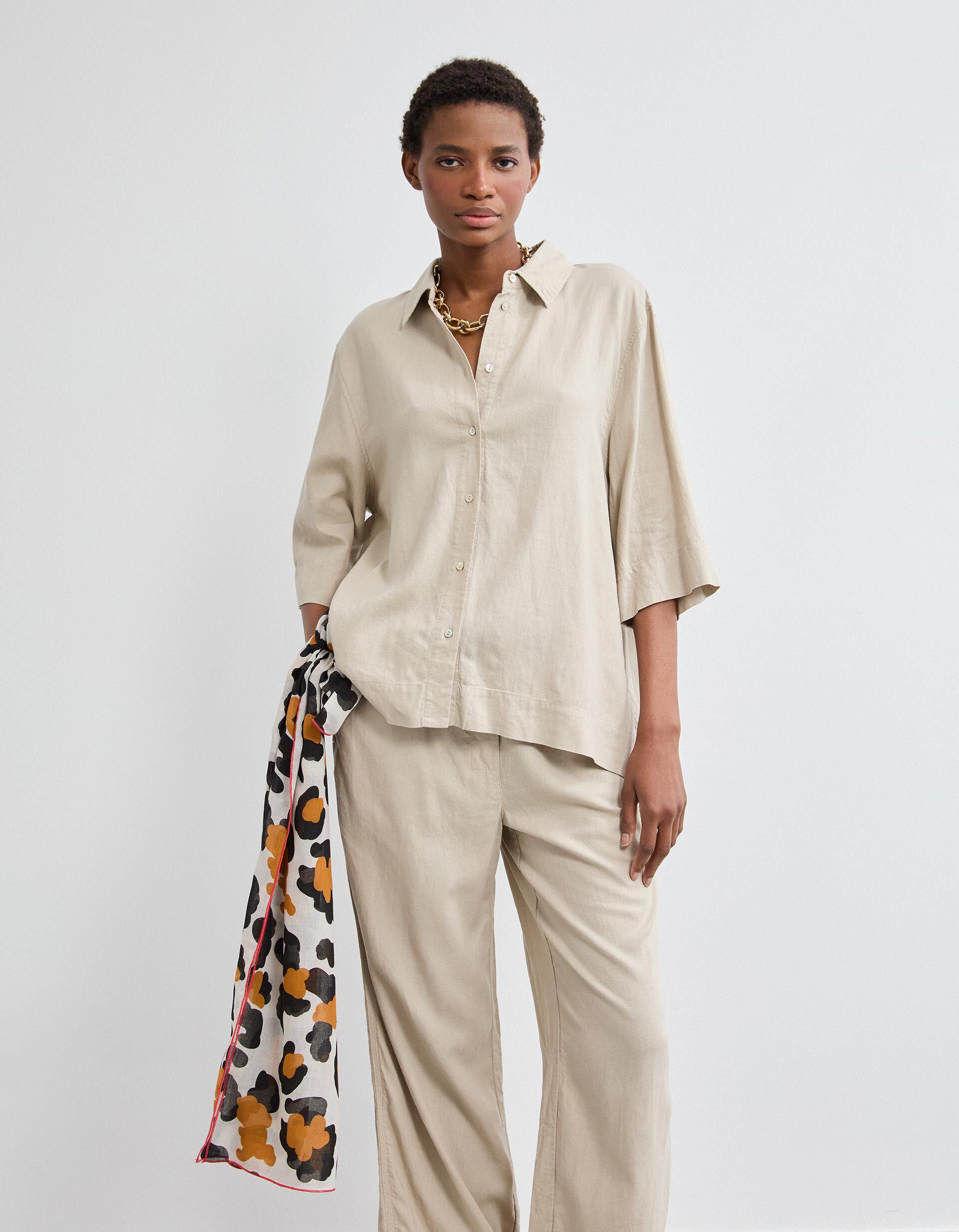 Comprar Online Camisa com Linho, Mulher, Bege