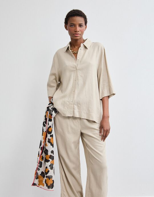 Comprar Online Camisa com Linho, Mulher, Bege