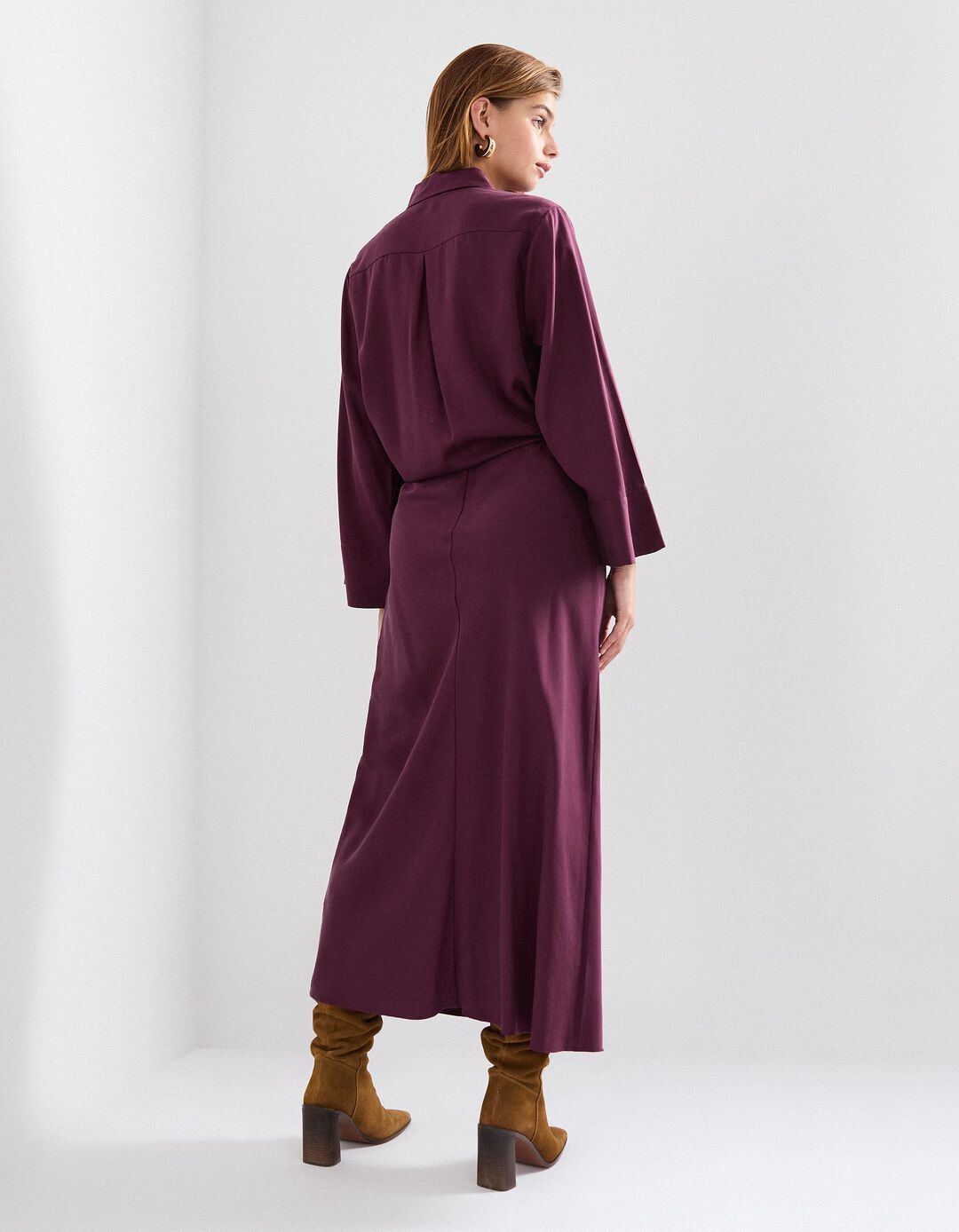 Saia Comprida de Cetim, Mulher, Vermelho Escuro
