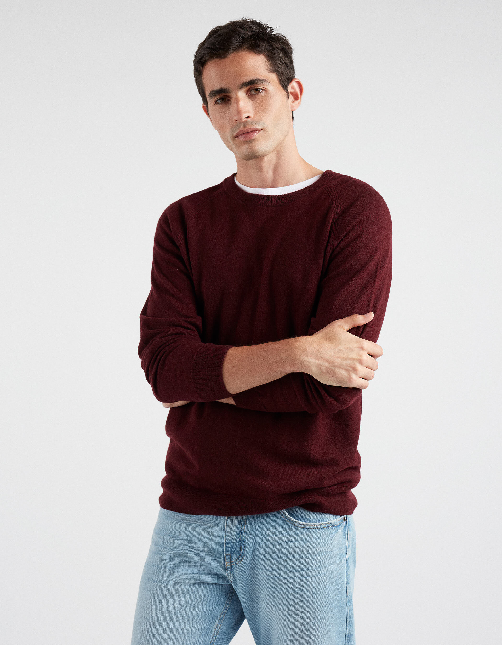Comprar Online Round Neck Wool and Cashmere Blend Sweater, Men, Dark Red