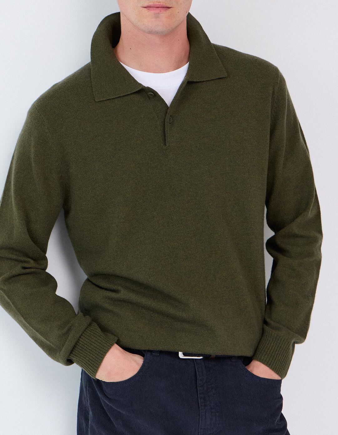 Polo Com Mistura De L&atilde;, Homem, Verde Escuro