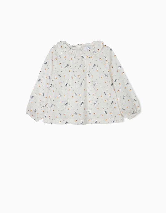 Blusa Florida para Beb&eacute; Menina Zebras, Branco