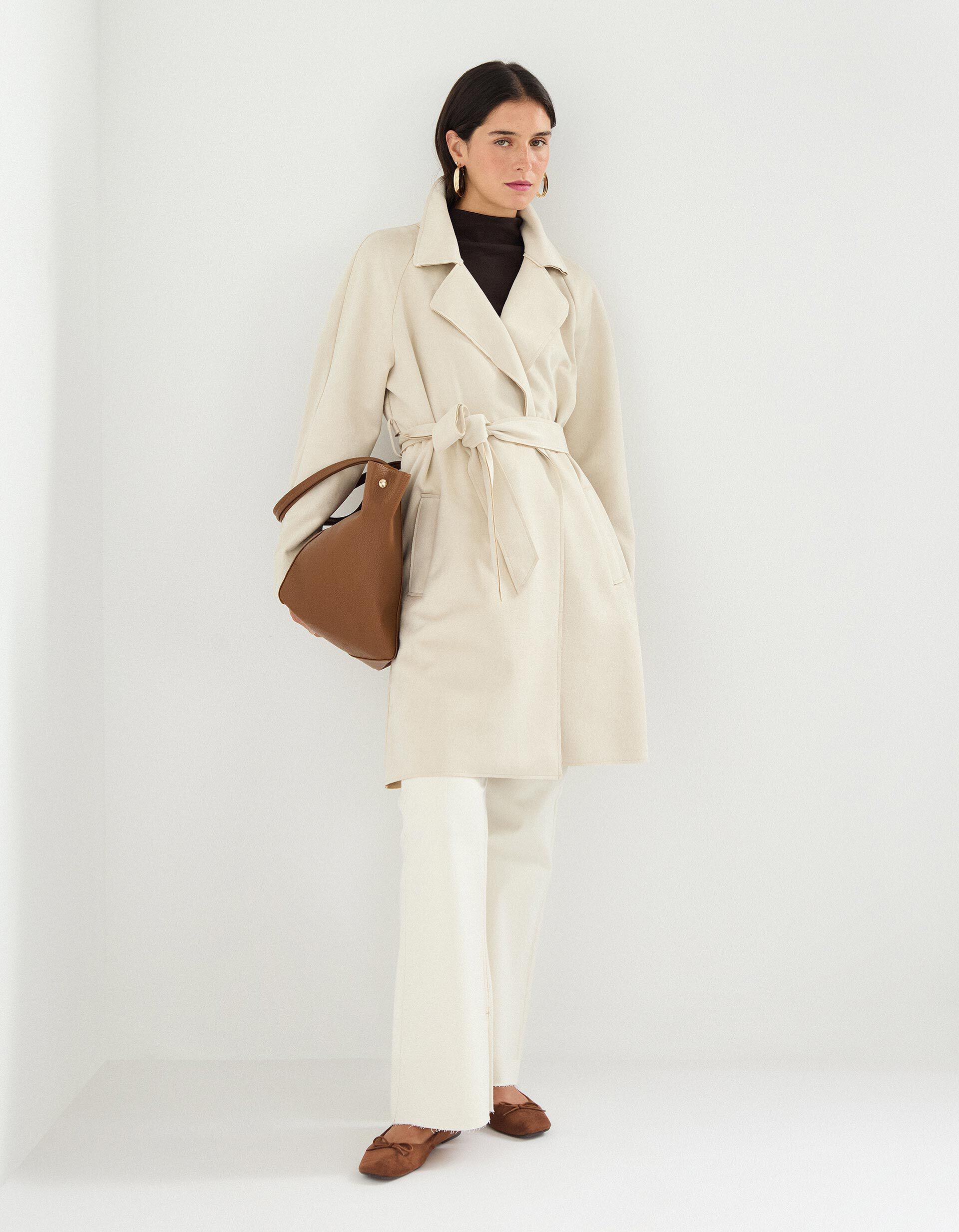 Comprar Online Gabardina Efeito Suede, Mulher, Bege 