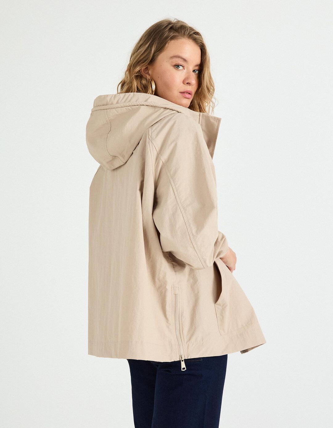 Parka com Capuz, Mulher, Bege 