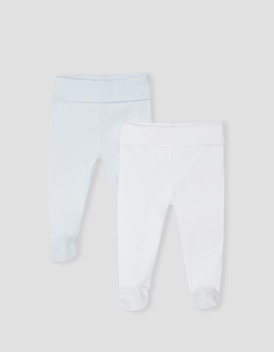 2 Pantalones Lisos, Bebé, Blanco/ Azul