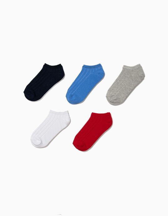 Pack 5 Meias Curtas Caneladas para Menino, V&aacute;rias Cores