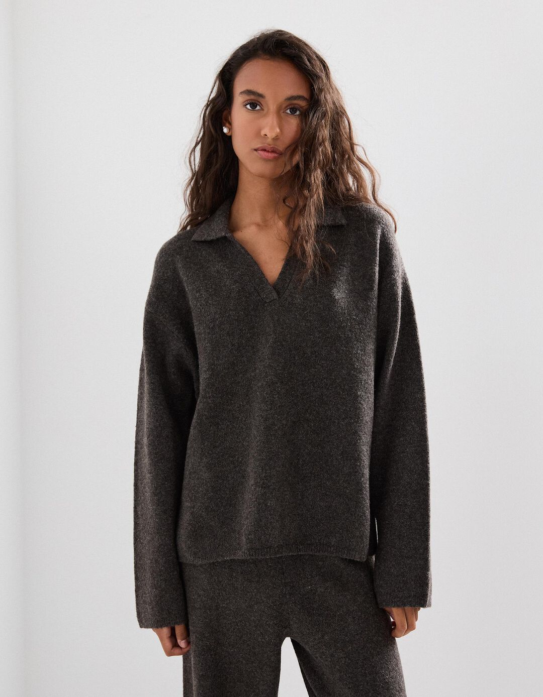 Camisola com Algodão, Mulher, Castanho Escuro