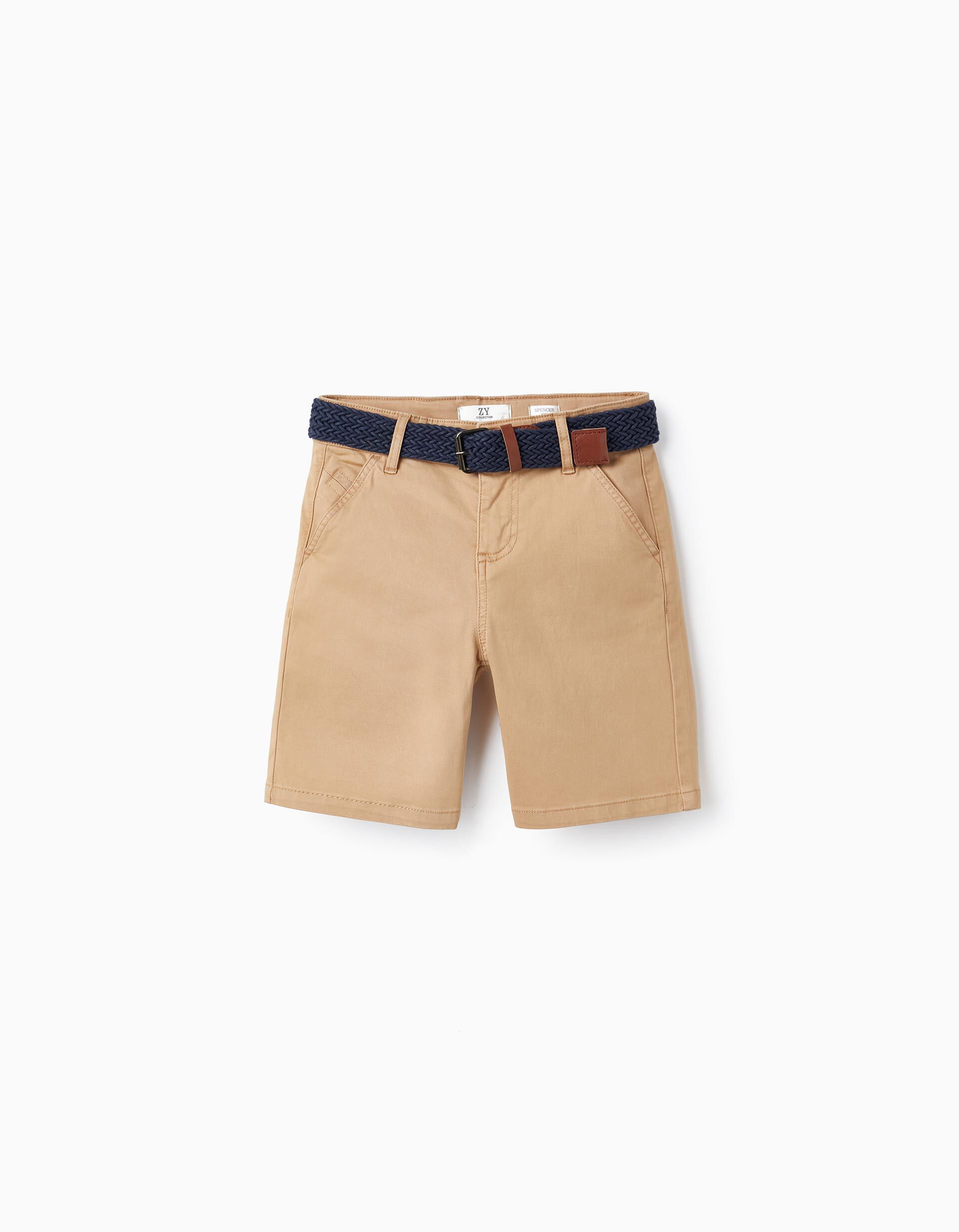 Pantal n Corto Midi con Cintur n para Ni o Beige