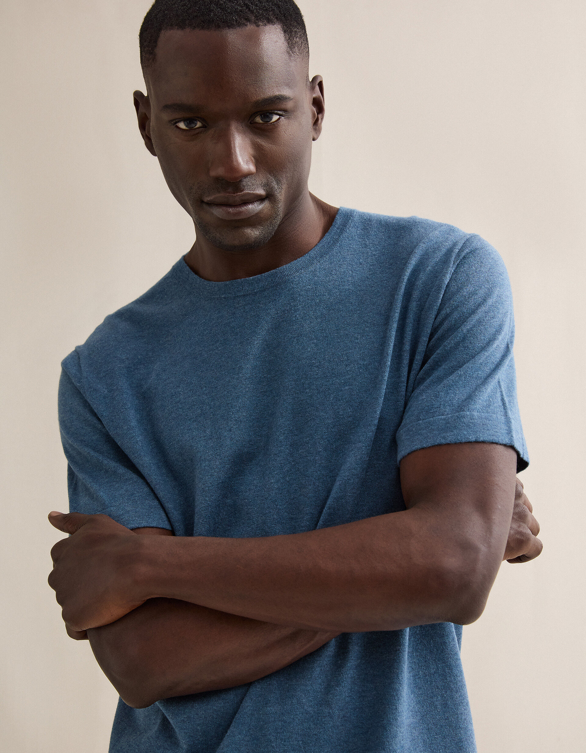 Comprar Online T-shirt de Malha com Caxemira, Homem, Azul