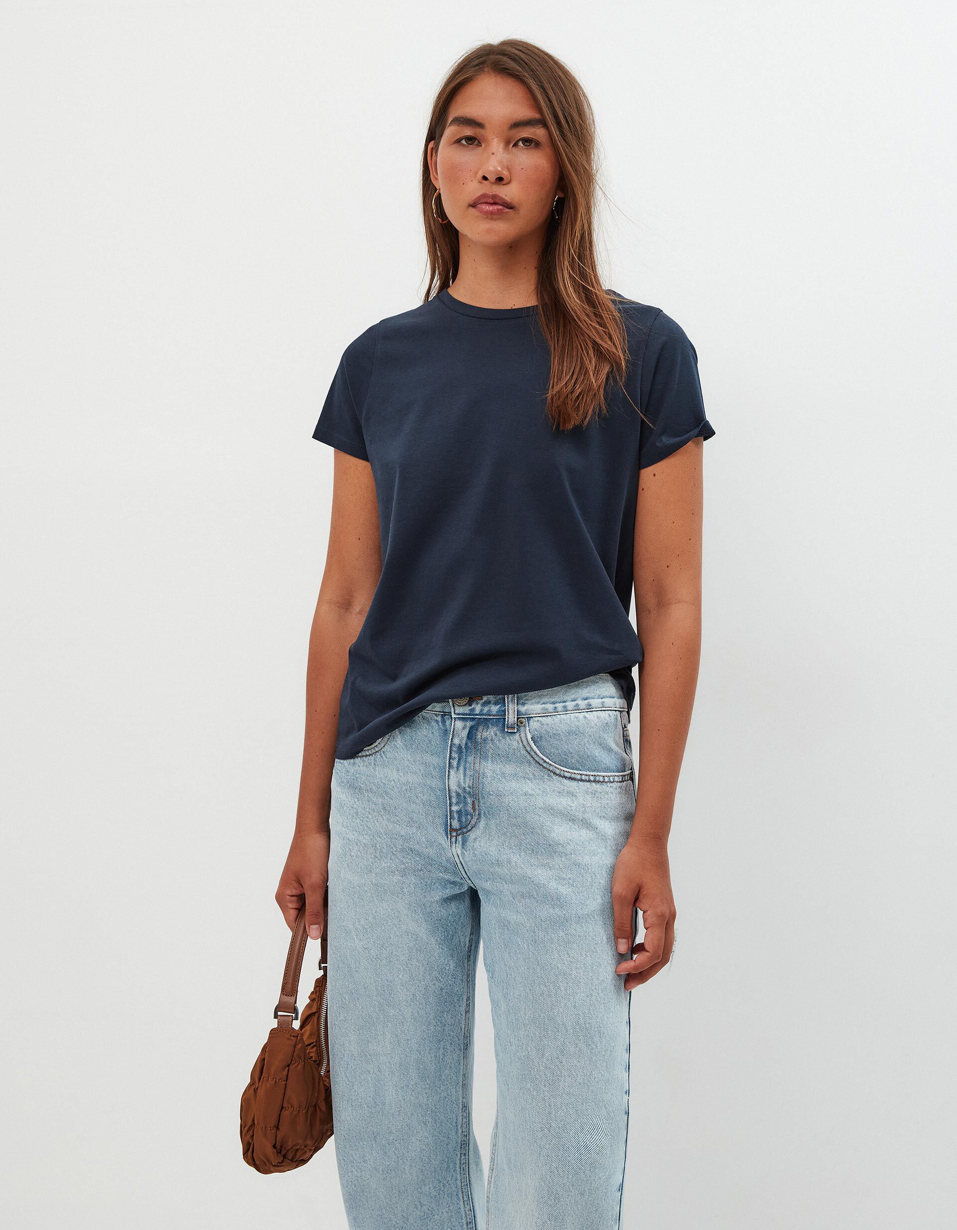 Comprar Online T-shirt Decote Redondo, Mulher, Azul Escuro