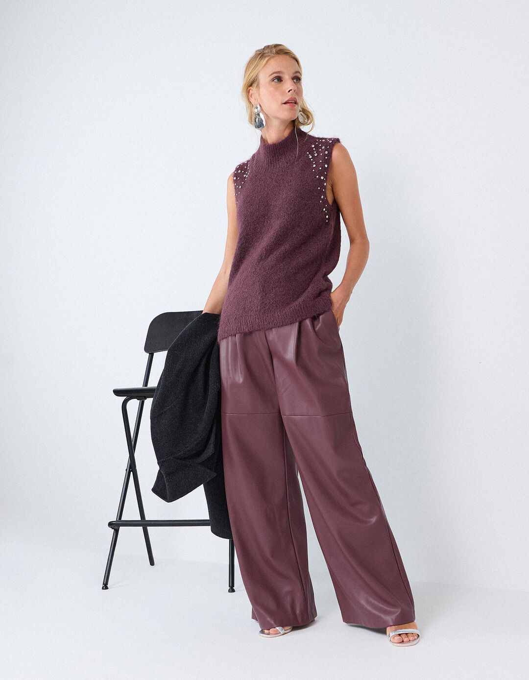 Cal&ccedil;as Efeito Pele, Mulher, Roxo Escuro