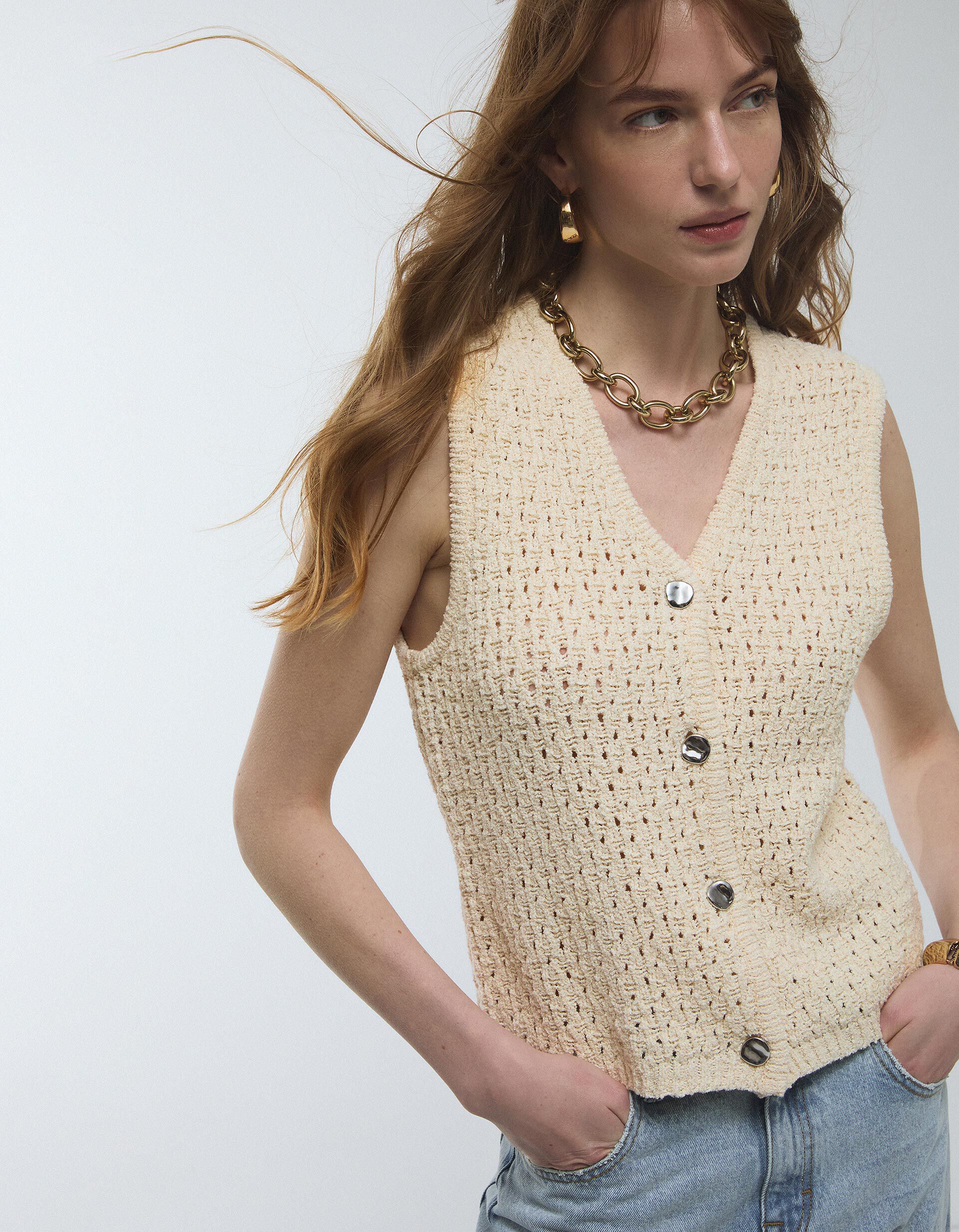 Comprar Online Colete de Malha, Mulher, Bege Claro